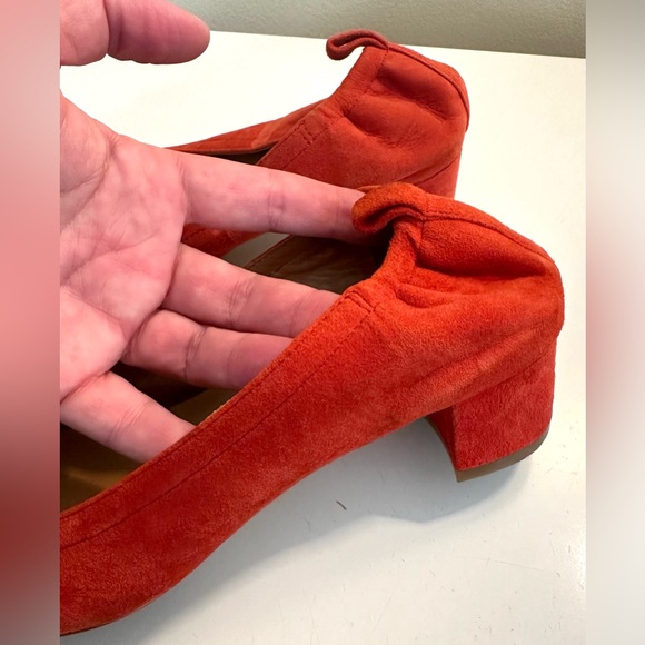 J.CREW Anya Suede Leather Block Heel Shoes Tomato Orange Red Slip Ons #H7806 - Picture 9 of 13